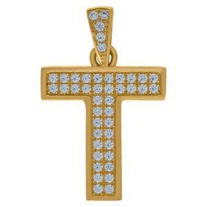 10kt Yellow Gold Mens Women Cubic-zirconia Initial T Charm Pendant