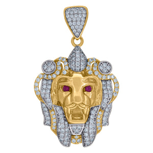 10kt Two-tone Gold Mens Cubic Zirconia Leo Lion Face Zodiac Sign Charm Pendant