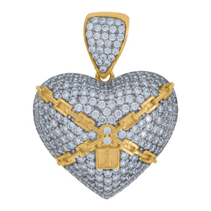 10kt Two-tone Gold Cubic Zirconia Locked Love & Heart Charm Pendant