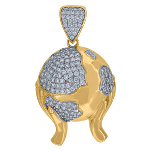 10kt Two-tone Gold Cubic Zirconia Globe in Hands Charm Pendant