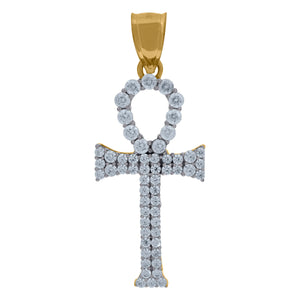 10kt Two-tone Gold Cubic Zirconia Ankh Religious Charm Pendant