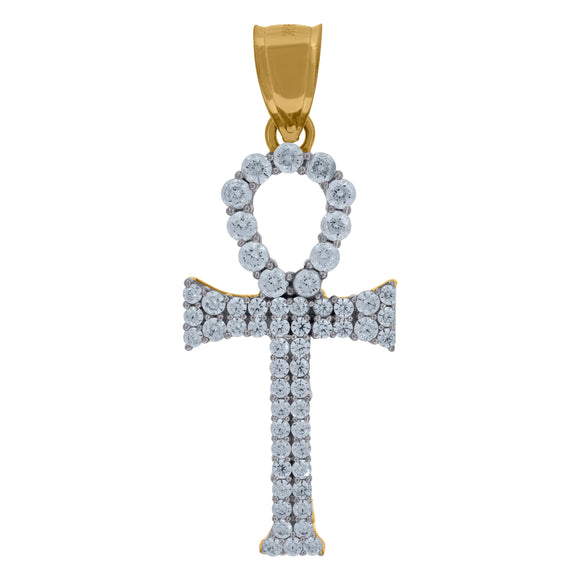 10kt Two-tone Gold Cubic Zirconia Ankh Religious Charm Pendant