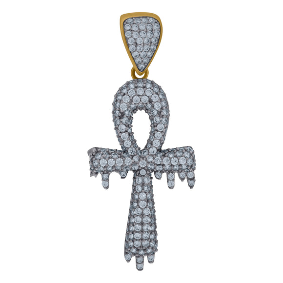 10kt Two-tone Gold Cubic Zirconia Dripping Ankh Religious Charm pendant