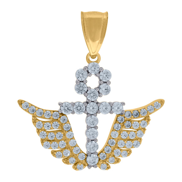 10kt Two-tone Gold Cubic Zirconia Angel Wings Ankh Religious Charm pendant
