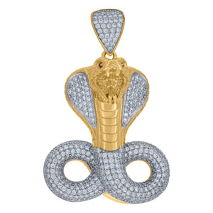 10kt Two-tone Gold Cubic Zirconia Cobra Snake Charm Pendant