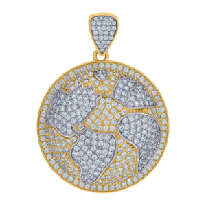 10kt Two-tone Gold Cubic Zirconia Earth Globe Map Charm Pendant