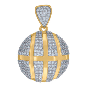 10kt Two-tone Gold Cubic Zirconia Basket Ball Sports Charm Pendant
