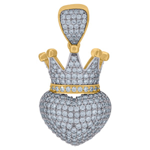 10kt Two-tone Gold Cubic Zirconia King of Hearts Love & Heart Charm Pendant