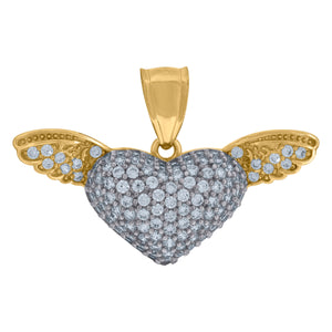 10kt Two-tone Gold Cubic Zirconia Heart Wings Love & Heart Charm Pendant