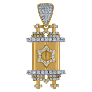 10kt Two-Tone Gold Mens Cubic Zirconia Torah Scroll Religious Charm Pendant
