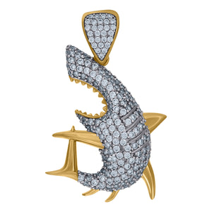 10kt Two-Tone Gold Mens Cubic-Zirconia Wildlife Fish Charm Pendant