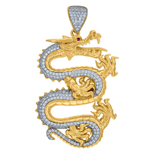 10kt Two-tone Gold Cubic Zirconia Chineese Dragon Snake Charm Pendant