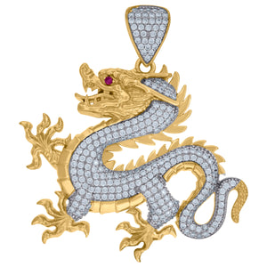 10kt Two-tone Gold Cubic Zirconia Chineese Dragon Charm Pendant
