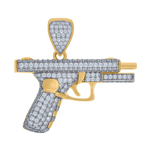 10kt Two-tone Gold Cubic Zirconia Gun Pistol Charm Pendant