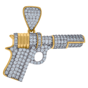 10kt Two-tone Gold Cubic Zirconia Gun Pistol Charm Pendant