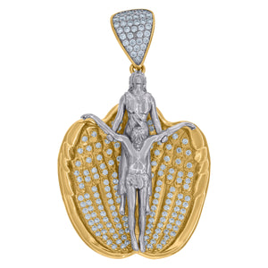10kt Two-tone Gold Cubic Zirconia Angel Charm Pendant