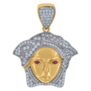 10kt Two-tone Gold Cubic Zirconia Greek Medusa Fashion Charm Pendant