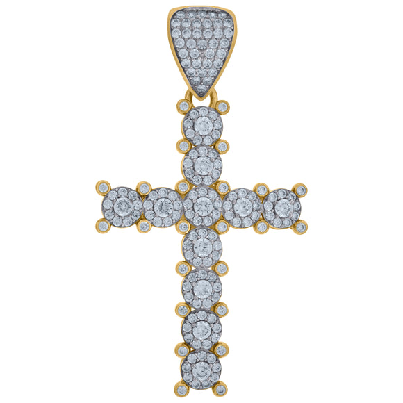 10kt Two-tone Gold Cubic Zirconia Cross Religious Charm Pendant