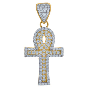 10kt Two-tone Gold Cubic Zirconia Ankh Religious Charm Pendant