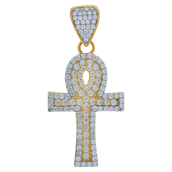 10kt Two-tone Gold Cubic Zirconia Ankh Religious Charm Pendant