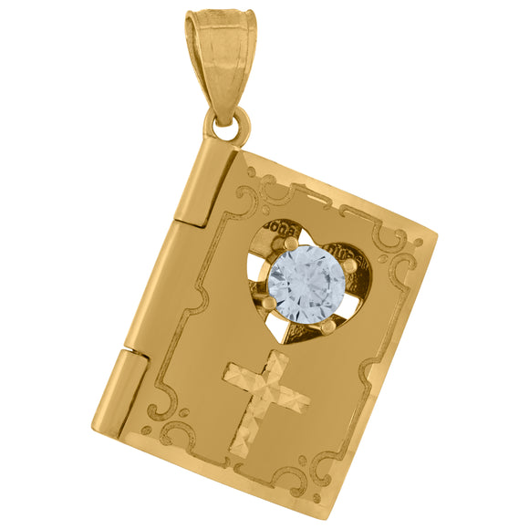 10kt Yellow Gold Cubic Zirconia Holy Book Religious Charm Pendant