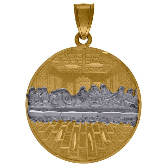 10kt Two-tone Gold Diamond-cut Last Supper Religious Charm Pendant