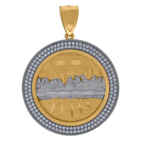 10kt Two-Tone Gold Men Cubic-zirconia Religious Last Supper Pendant