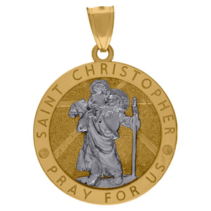 10kt Two-tone Gold Textured Saint Christopher Religious Charm Pendant