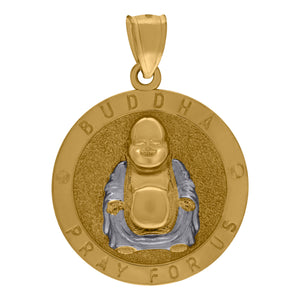 10kt Two-tone Gold Textured Buddha Religious Charm Pendant