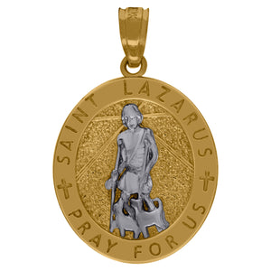 10kt Two-Tone Gold Mens Religious ST. Lazarus Pendant