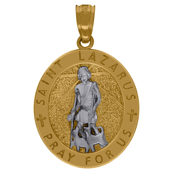 10kt Two-Tone Gold Mens Religious ST. Lazarus Pendant