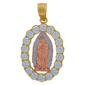 10kt Tri-Color Gold Unisex Cubic-zirconia Religious Guadalupe Pendant