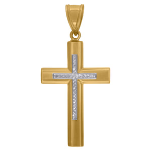 10kt Two-Tone Gold Mens Religious Cross Pendant
