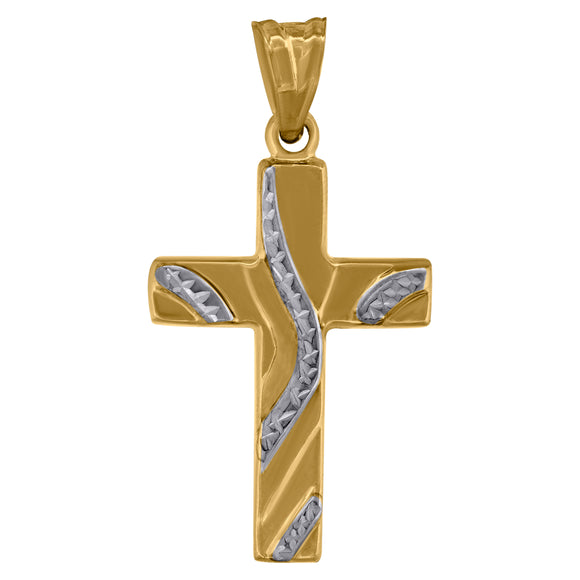 10kt Two-tone Gold Textured Cross Religious Charm Pendant