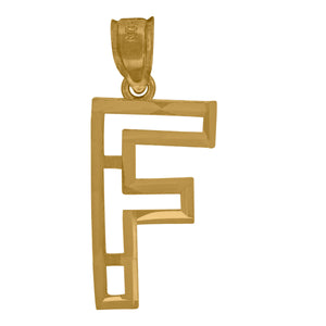 10kt Yellow Gold Unisex Diamond-cut Initial Alphabet F Charm Pendant