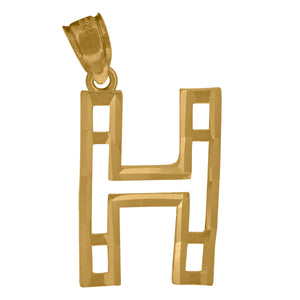 10kt Yellow Gold Unisex Diamond-cut Initial Alphabet H Charm Pendant