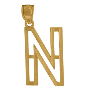 10kt Yellow Gold Unisex Diamond-cut Initial Alphabet N Charm Pendant
