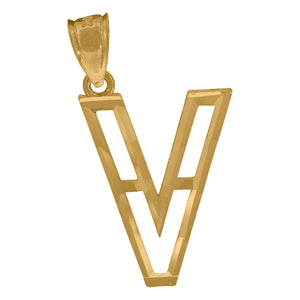 10kt Yellow Gold Unisex Diamond-cut Initial Alphabet V Charm Pendant