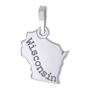 925 Sterling Silver Unisex American States Wisconsin Charm Pendant
