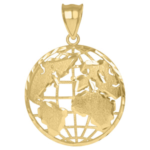 10KT Yellow Gold Mens World Map Globe Charm Pendant