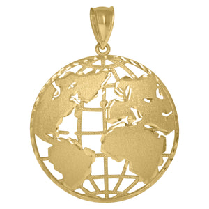 10KT Yellow Gold Mens World Map Globe Charm Pendant