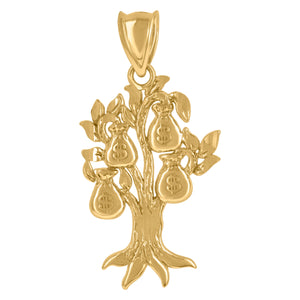 10KT Yellow Gold Mens Dollar Money Tree Fashion Charm Pendant