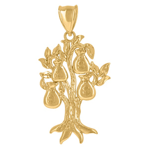 10KT Yellow Gold Mens Dollar Money Tree Fashion Charm Pendant