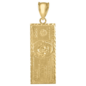 10KT Yellow Gold Mens 100 Dollar Bill Fashion Charm Pendant