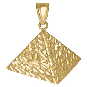 10KT Yellow Gold Mens Pyramid Evil Eye Egyptian Charm Pendant