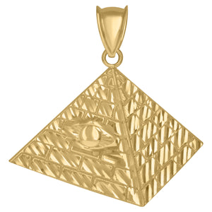 10KT Yellow Gold Mens Pyramid Evil Eye Egyptian Charm Pendant