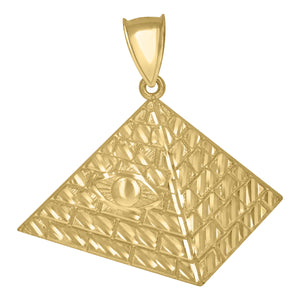 10KT Yellow Gold Mens Pyramid Evil Eye Egyptian Charm Pendant