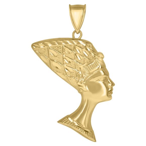 10KT Yellow Gold Mens Nefertiti Egyptian Charm Pendant