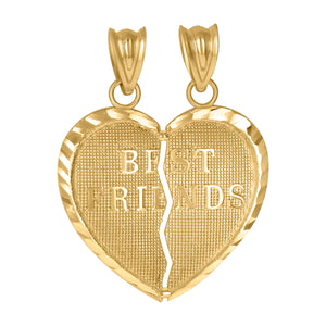 10kt Yellow Gold Unisex Talking Broken Heart Best Friends Charm Pendant