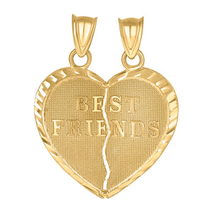 10kt Yellow Gold Unisex Talking Broken Heart Best Friends Charm Pendant